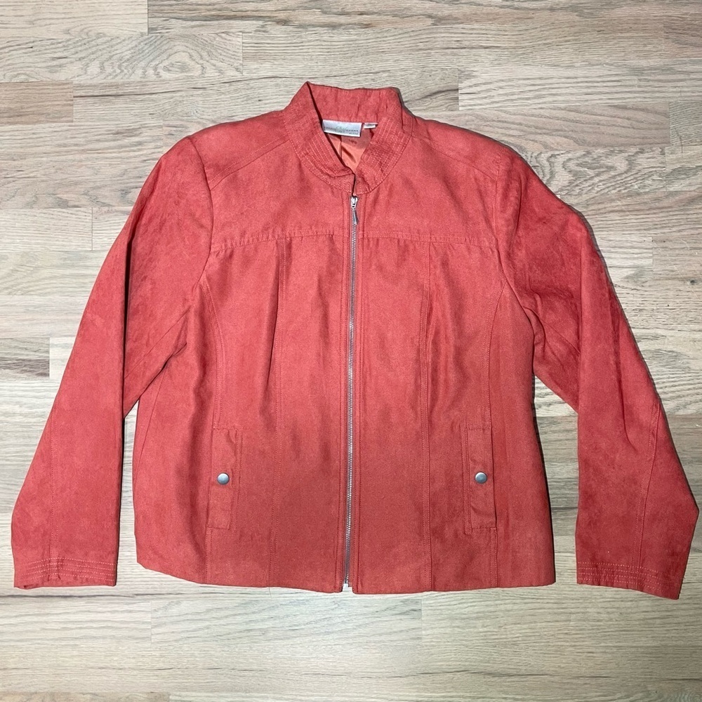 Studio Works Faux Suede Jacket Women’s Size 14P Red Long Sleeve Full Zip